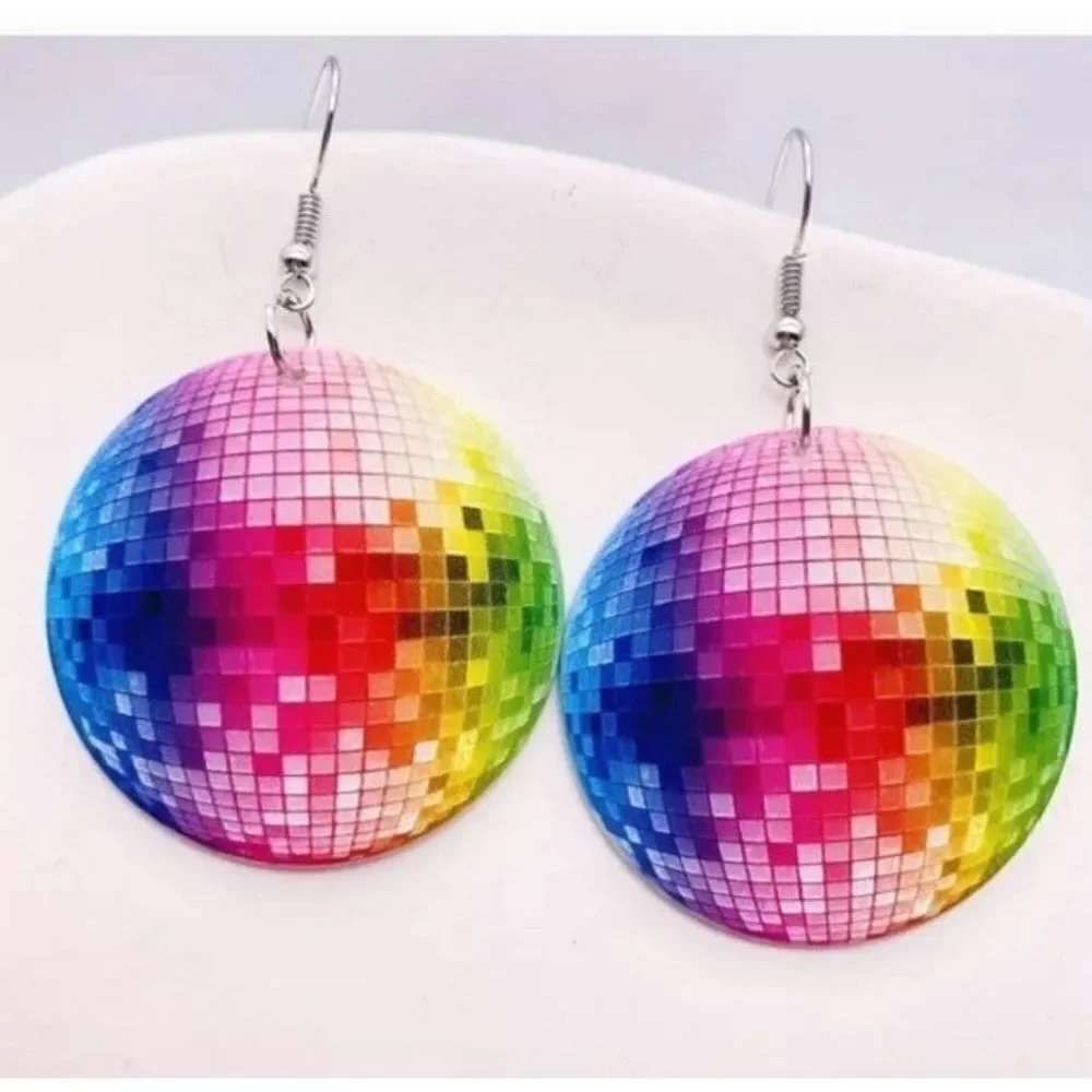 Ladies Fun colorful Disco ball 5d earrings